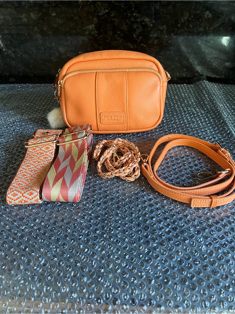 Pom Pom London Tangerine Original Crossbody Bag with 4 Interchangeable Straps